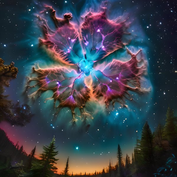 外星森林上的彩色星雲